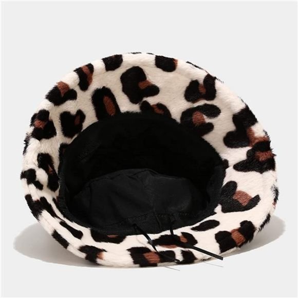 WOMEN'S Winter Faux Fur Fuzzy Warm Bucket Hat Big Leopard White - Picture 2 of 3
